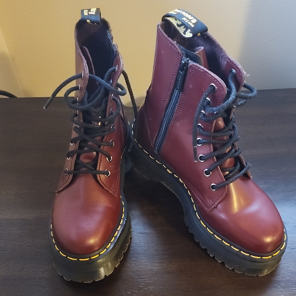 Dr. Martens Burgundy Lace-Up Platform Combat Boots